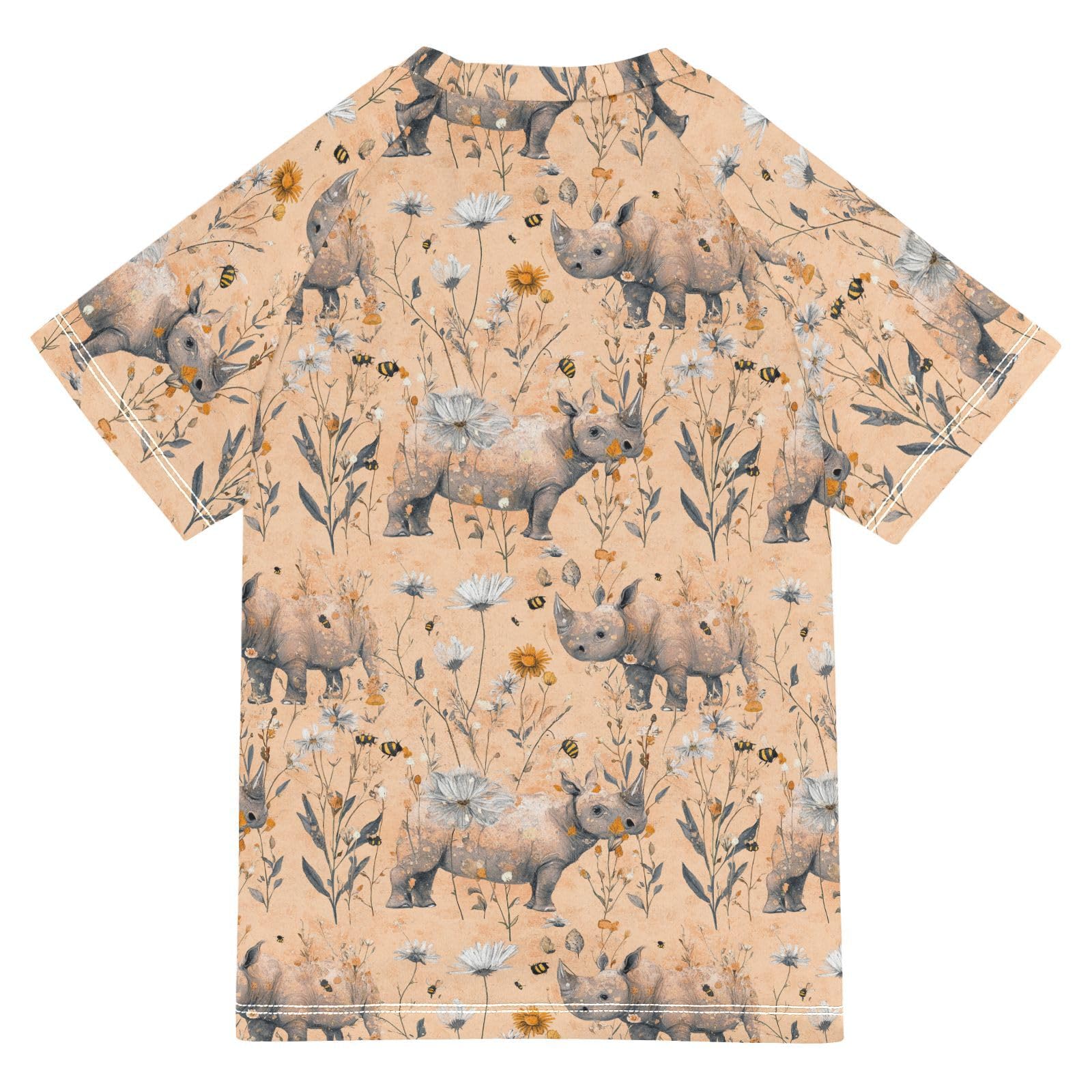 Girls Bathing Suit Short Sleeve Girls Rash Guard Top 3T Aesthetic Rhinoceros Peach