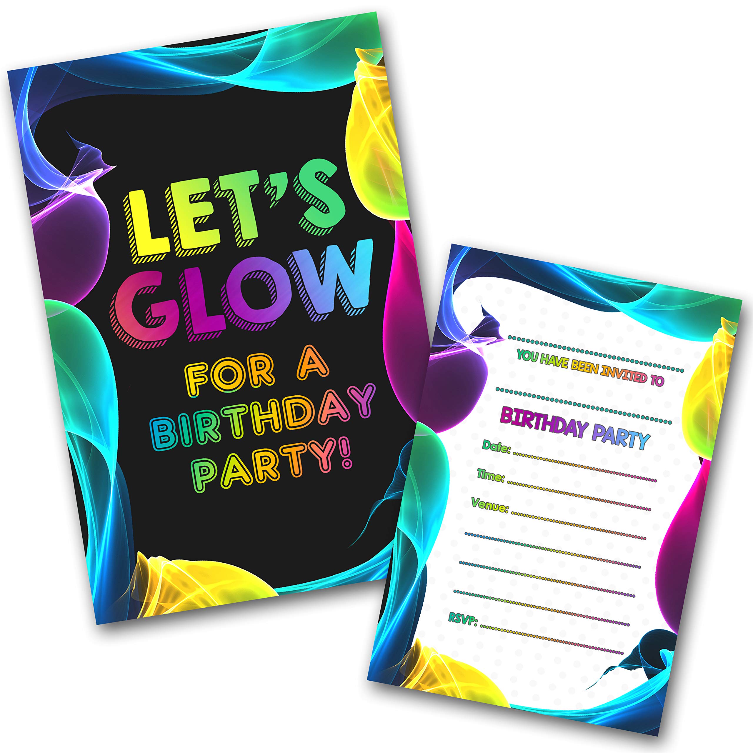 Glow Party Invitations Pack & Envelopes (WRITE ON) Click customize for prices