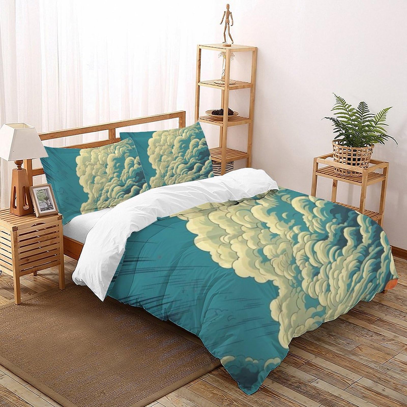 Housse de couette 220x240cm microfibre imprimé 3D La Prairie du Ciel taie d'oreiller lit King