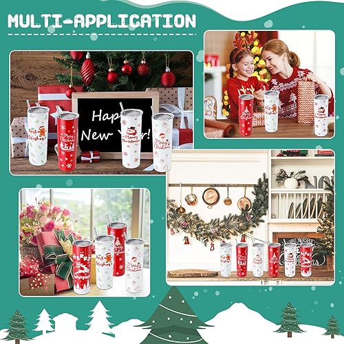 Miniatura 3 de Juego de 6 vasos de Navidad de 20 onzas, taza de Navidad de viaje de acero inoxidable con tapas, pajitas y cepillos, doble aislamiento, vaso de