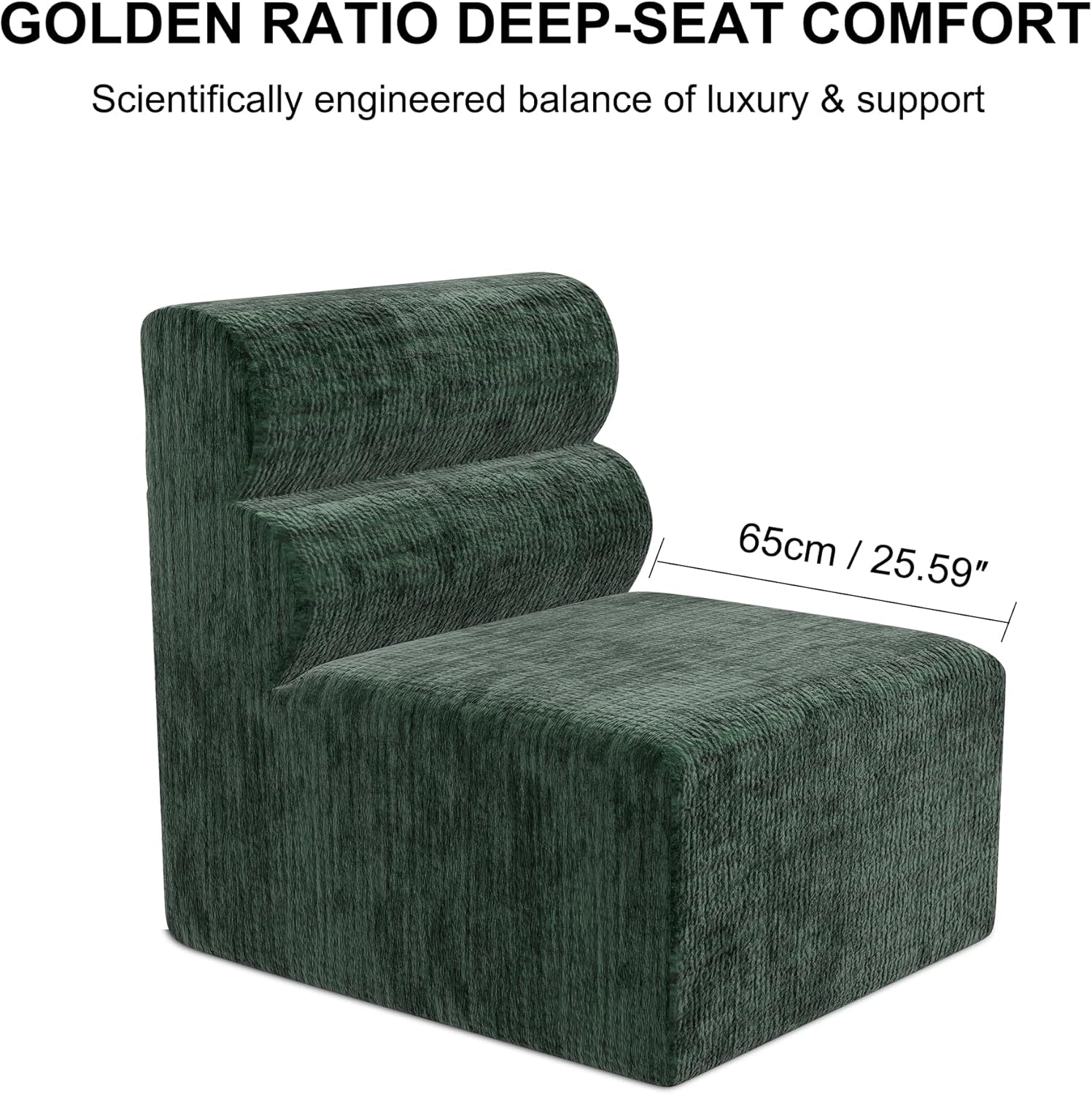 Modern Modular Sectional Sofa - Loveseat Couch & Ultra Soft Chenille Green Fabric, Cloud Couch Sectional with Comfy Seat & Unique Wave Backrest, No Assembly Required
