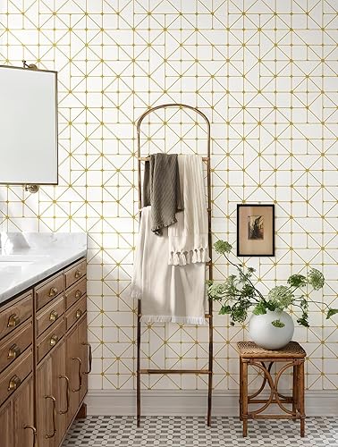 Miniatura 3 de Papel tapiz geométrico para despegar y pegar, papel tapiz autoadhesivo con rayas doradas, papel de contacto para cajones de estantes, papel tapiz