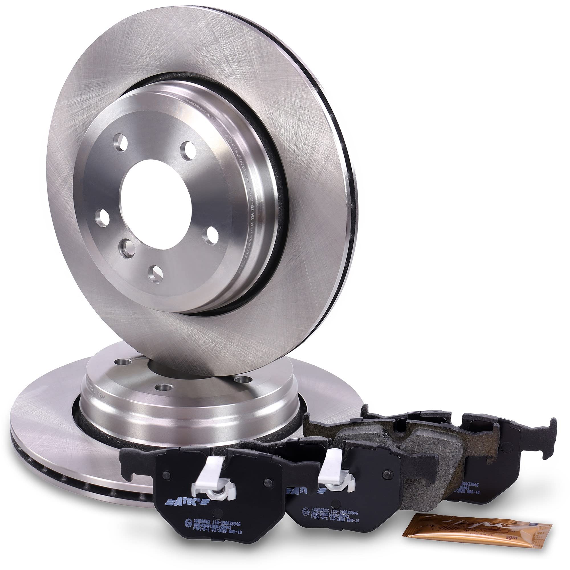 ATEC Germany Set freni asse posteriore incl. dischi freno Ø 320 mm ventilati + pastiglie freno posteriori Compatibile con BMW Serie 5 (E60), 5 Touring (E61), 6 (E63), 6 Cabrio (E64)