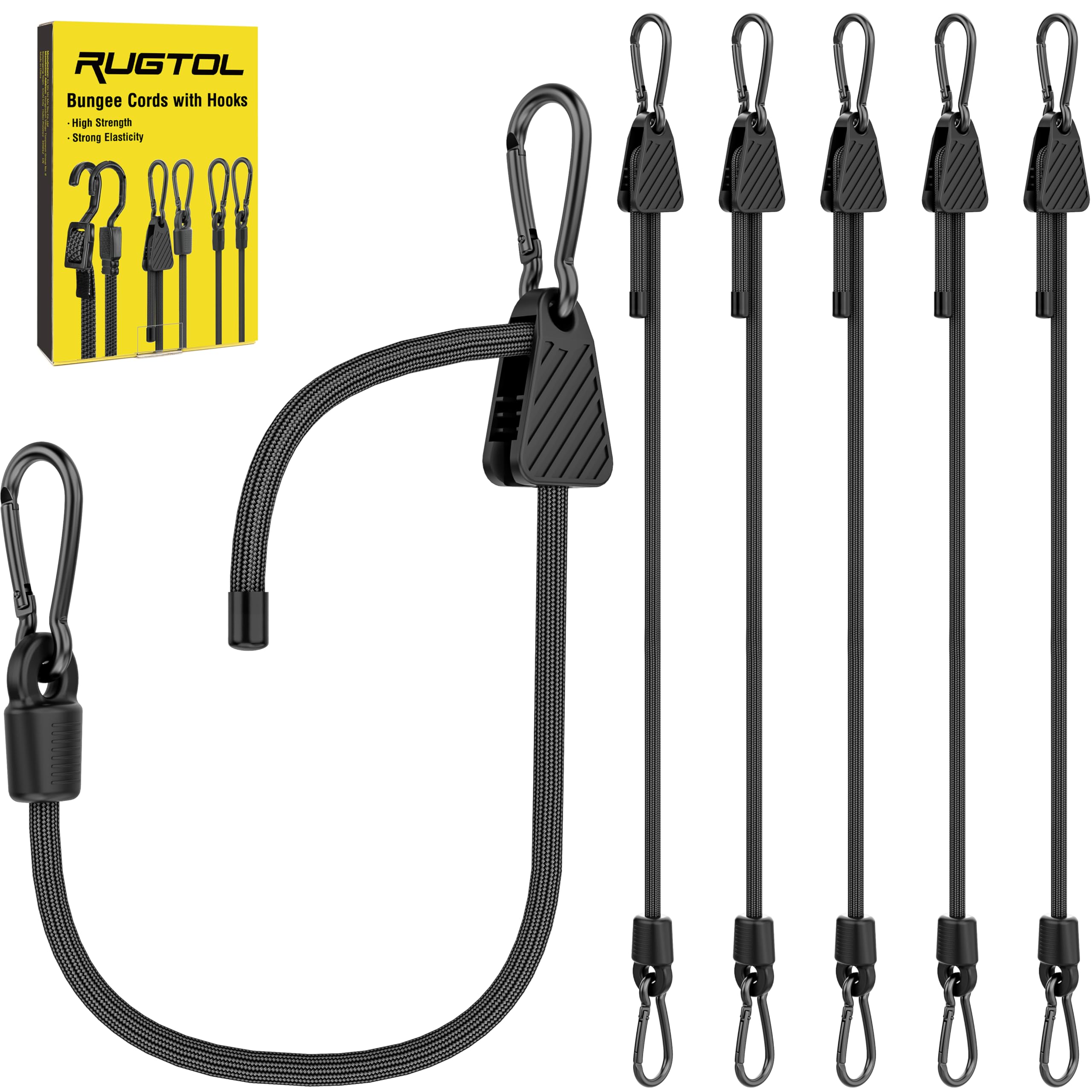 Bungee Cords with Hooks, Upgrade 60cm Adjustable Bungee Cords with Carabiner Hooks