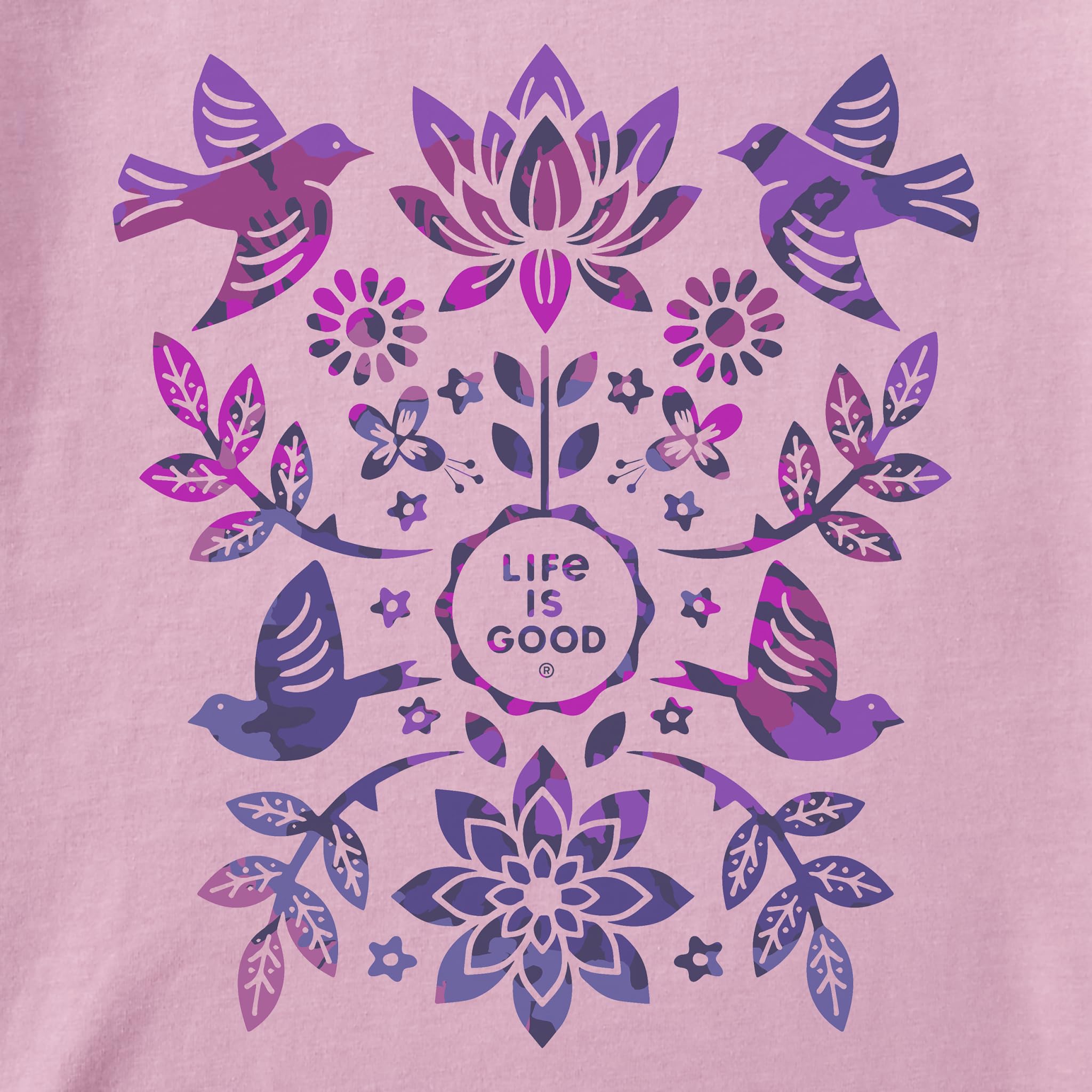 Life is Good T-Shirt Crusher à Manches Courtes en Coton pour Femme, t-Shirt Graphique Art Folklorique Jardin Tie Dye