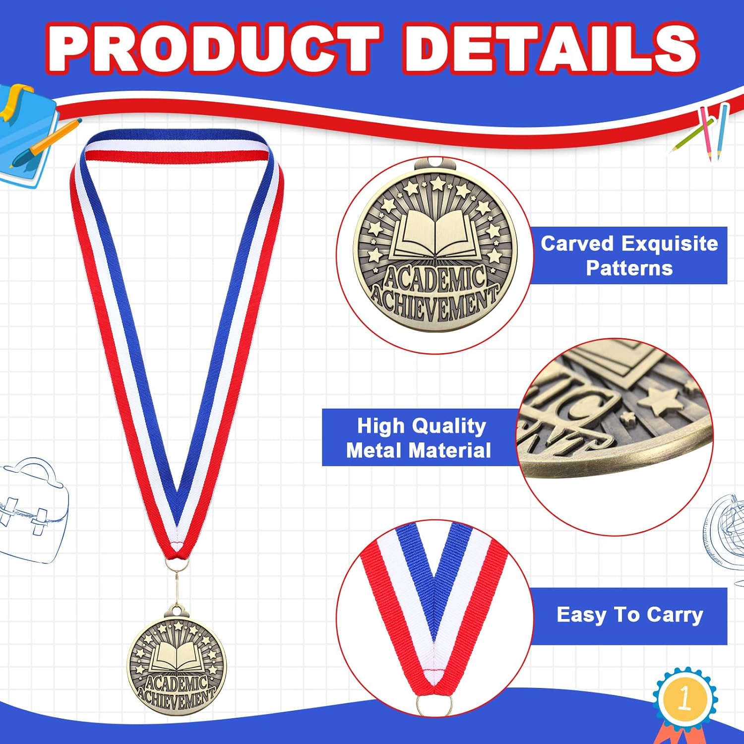 Quelay 30 Pcs 2'' Gold Medals for Awards Winner Bulk with Neck Ribbons Metal Trophy Award Prize Gift for Kids Students Adults School Graduation Participation Competitions