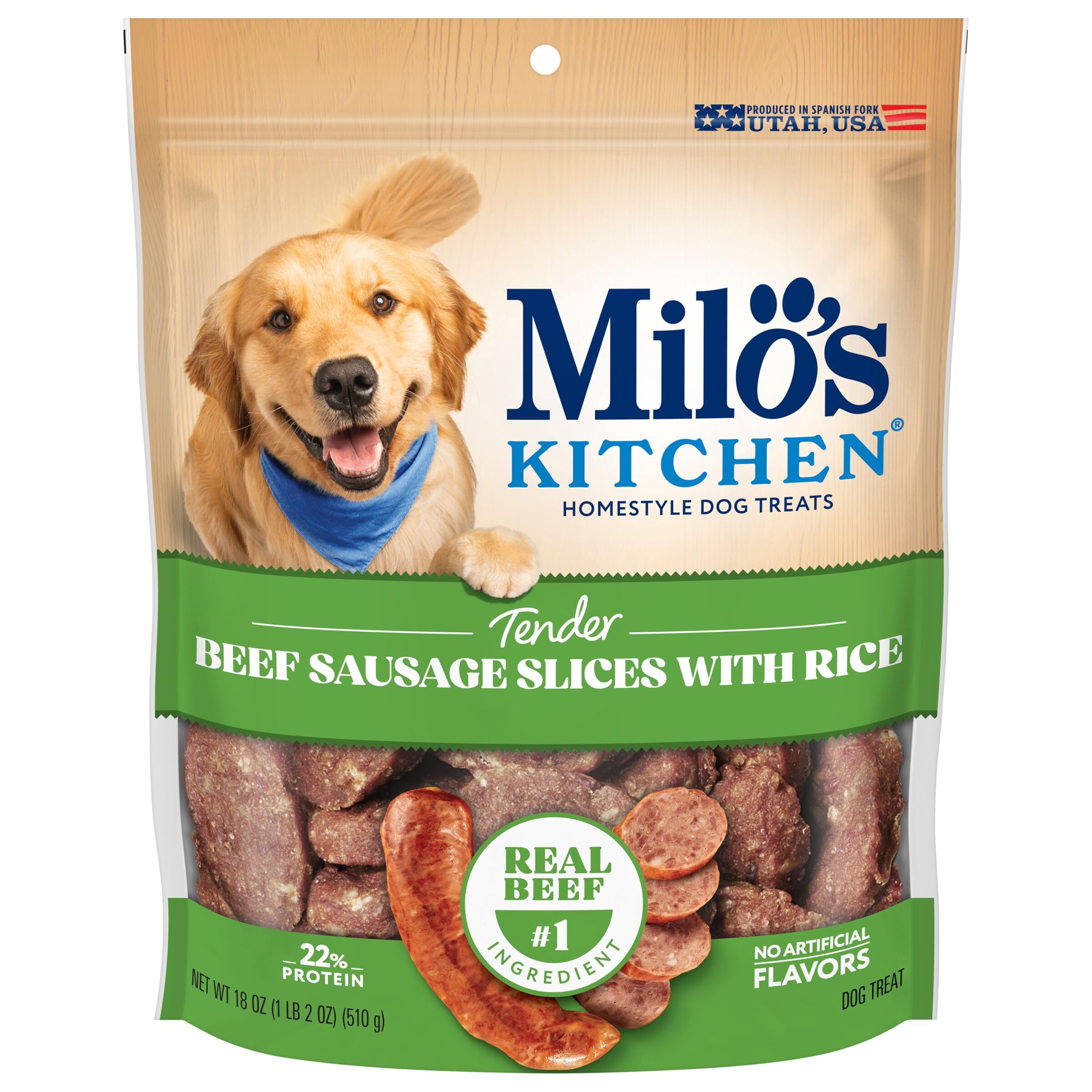 Milo's Kitchen Beef Sausage Slices With Rice Dog Treats, 18 Ounce