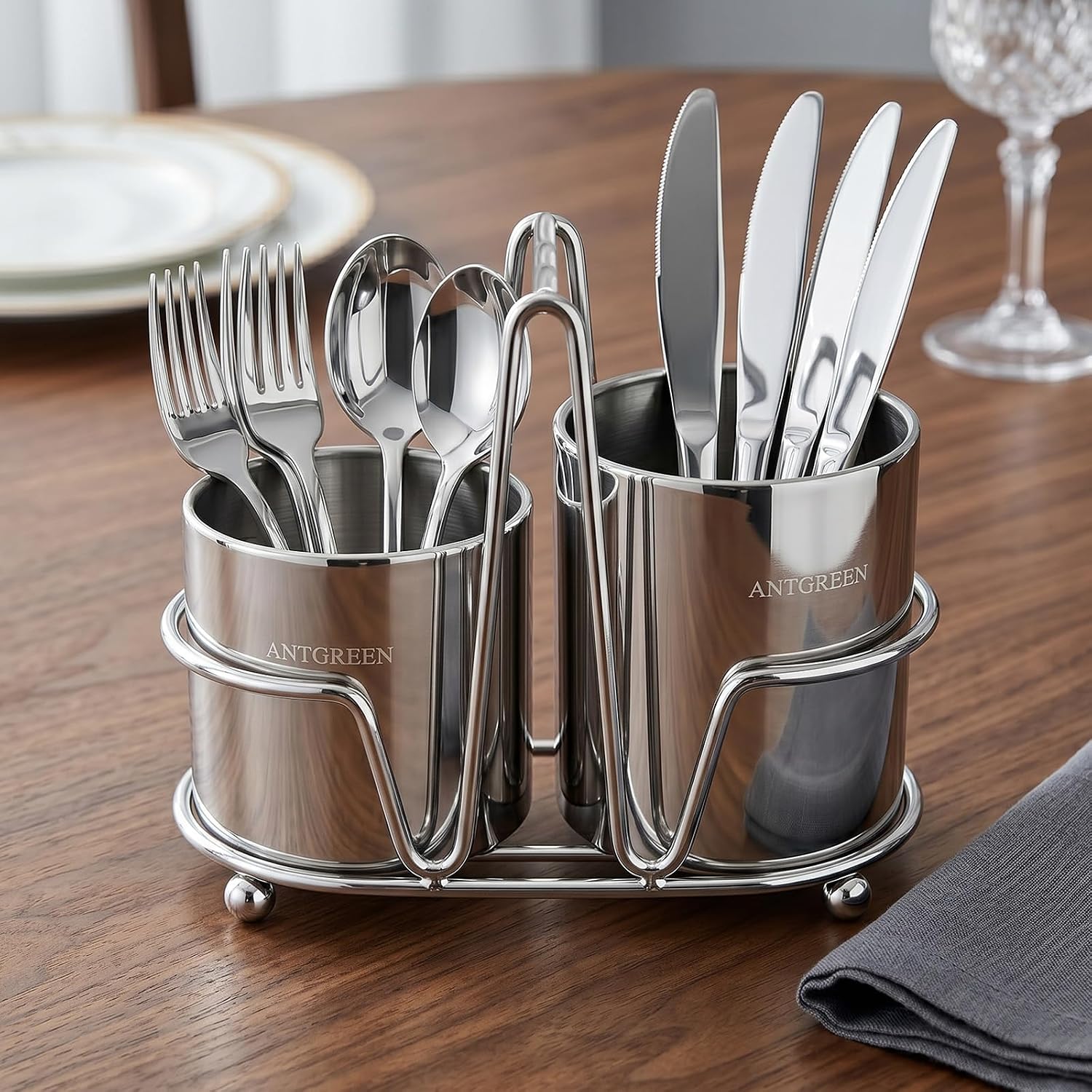 316 Stainless Steel Silverware Caddy Cutlery Holder - Utensil Holder for Party, Silverware Holder for Countertop, Rust Proof Flatware Caddy, Knife, Spoon and Fork Organizer with Drainage, Set of 2