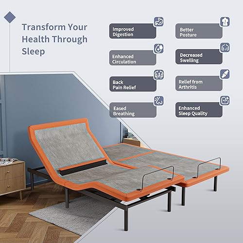 Miniatura 7 de ESHINE Marco de cama ajustable + Colchón híbrido de 14 pulgadas, soporte lumbar, inclinación de cabeza y almohada, control inteligente por