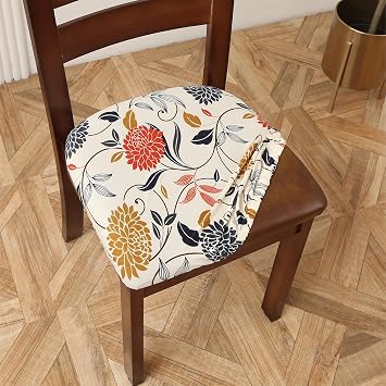 Stretch Chair Seat Covers for Dining Room Set of 4, Elastic Dining Chair Seat Protector Cover Removable Washable Chair Slipcovers with Ties