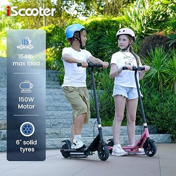 iScooter IK3 Serious Electric Scooter for Kids Aged 6-12, 3/6/10MPH Speed, Dual Brake System, 3 Heights (IK3Pro), Magnetic Charging, Colorful Lights, LED Display, 150W Motor Kids Scooter