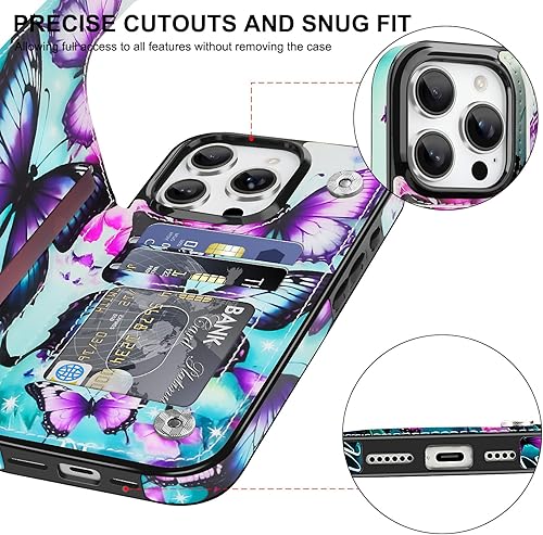 Miniatura 3 de Funda de piel tipo cartera con tarjetero y función atril para iPhone 15 Pro, doble cierre magnético, a prueba de golpes, resistente, funda