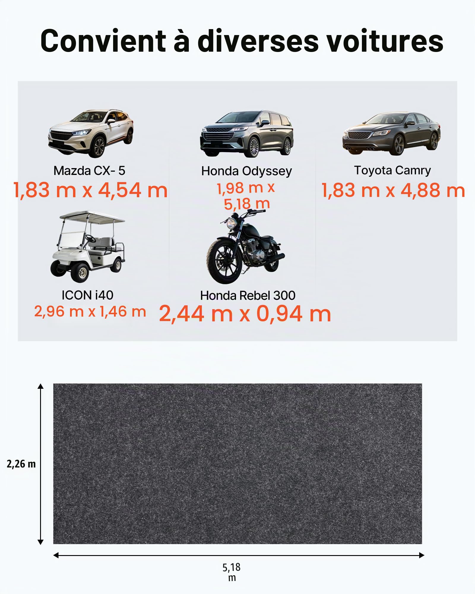 VEVOR Tapis de Sol de Garage 2235,2x5181,6x2,4 mm Tapis Protection Antidérapant Imperméable Eau Neige Pluie Boue Huile de Voitures avec Support TPE Anti-fuite Facile à Nettoyer Découper, Divers Usages