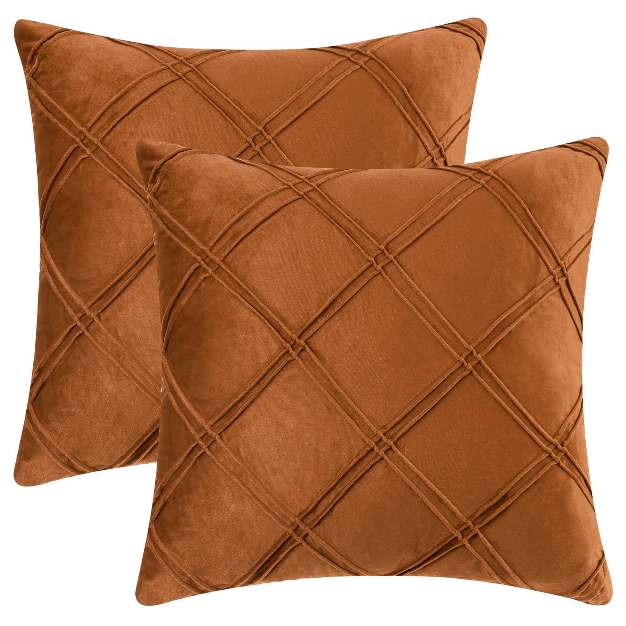 Housse de coussin orange 45x45 cm plissée à motif diamant pour canapé (Lot de 2)
