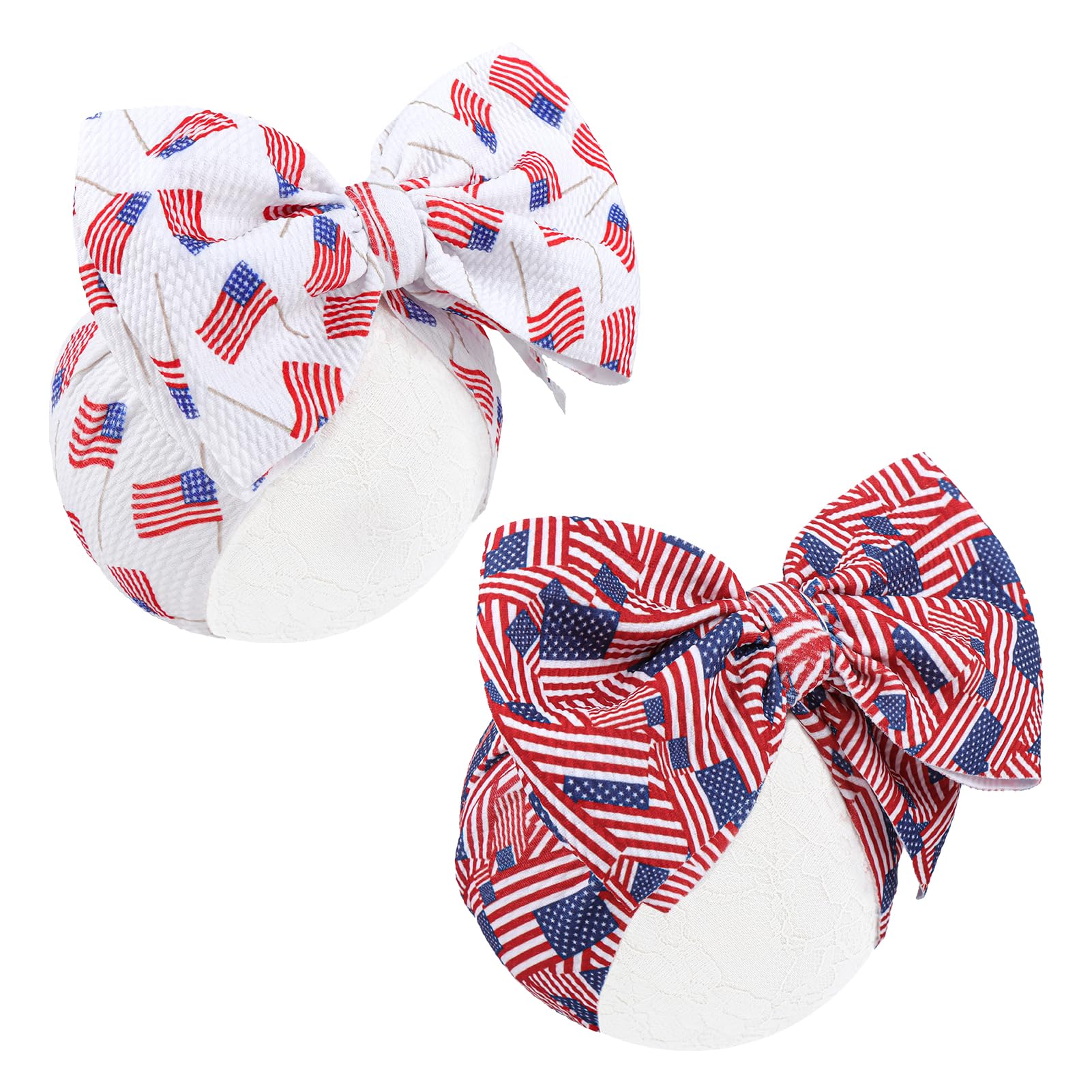 YanJie Headband, 4th of July Patriotic Bows for Baby, Handmade Stretchy Bows, 2 Pack, One Size Fit All, Hair Accessories for Girls Infants Toddlers