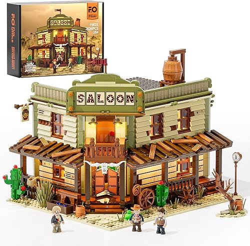FUNWHOLE Western-Saloon Lighting - Juego de ladrillos de construcción - The Old West Saloon - Juego de modelos de construcción de luz LED, 2026