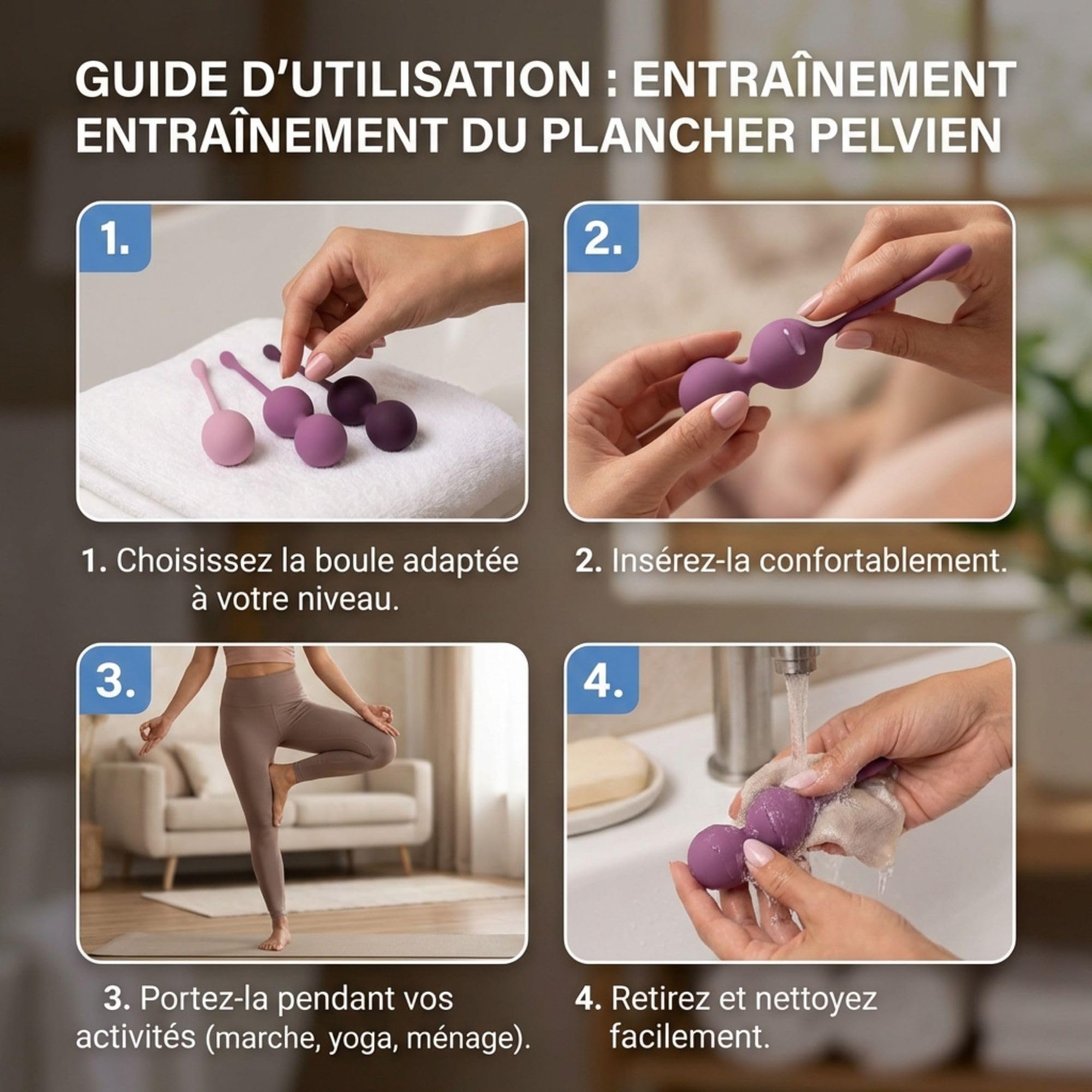 Amaysin Triple Boules de Geisha Set - Kit d'entraînement Boules de Geisha Plancher Pelvien en Silicone - Boules Geisha Reeducation Du Périnée - Boule Geisha pour Femme - Violet