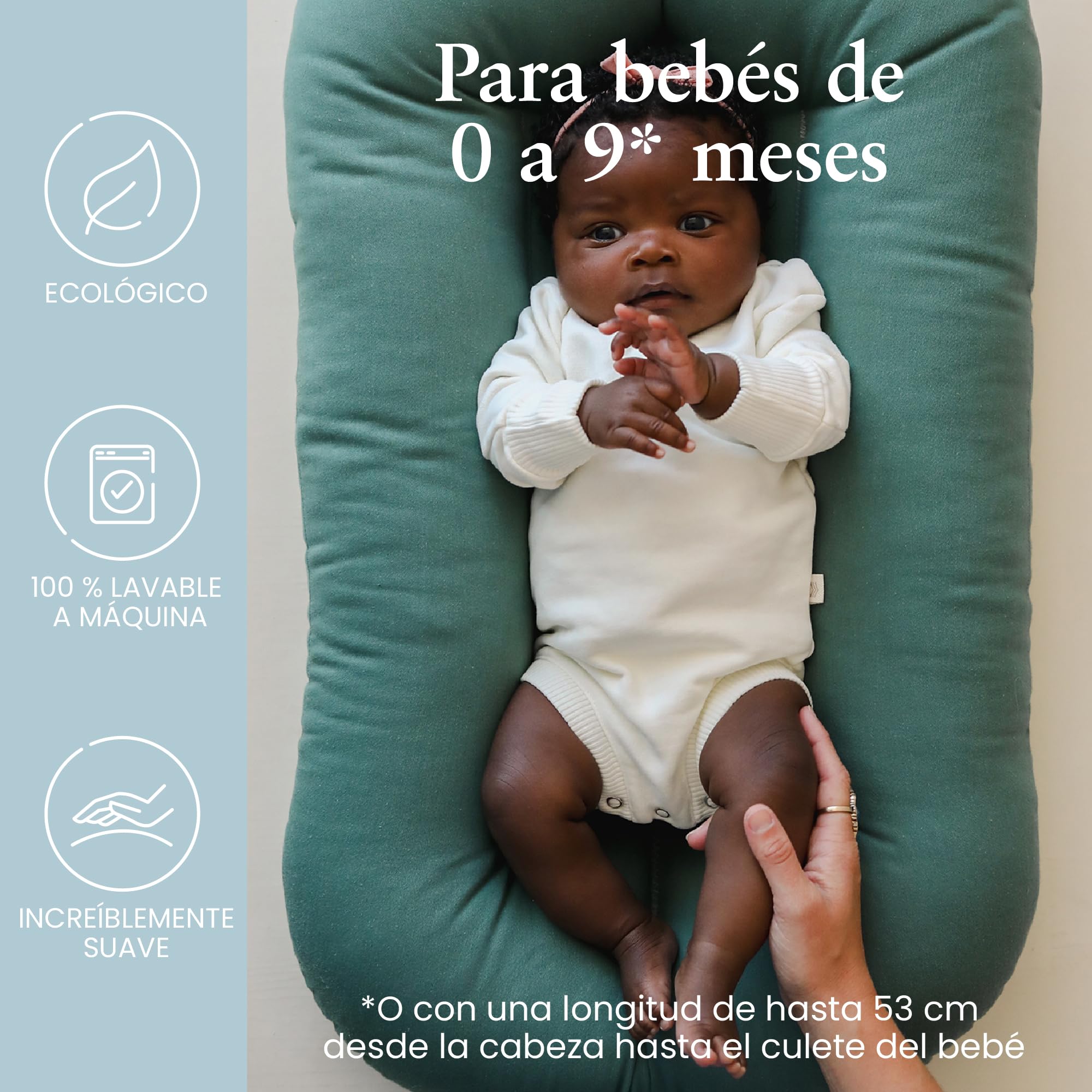 snuggle me Me® Nido Bebé Recién Nacido (De 0 a 9 Meses): Nido Bebé de Algodón Orgánico de Primera Calidad con el Centro Relleno de Fibra, 100% Lavable a Máquina y con Bolsa de Viaje (Moss)