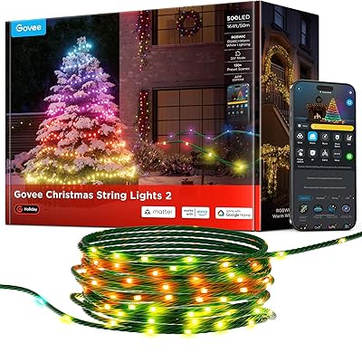 Govee Christmas Lights 2, RGBWIC 164FT 500LEDs String Lights for Holiday Decor, Smart Indoor Outdoor LED Decoration with Shape Mapping Function, 130+ Scene Modes, APP Control, Green Wire