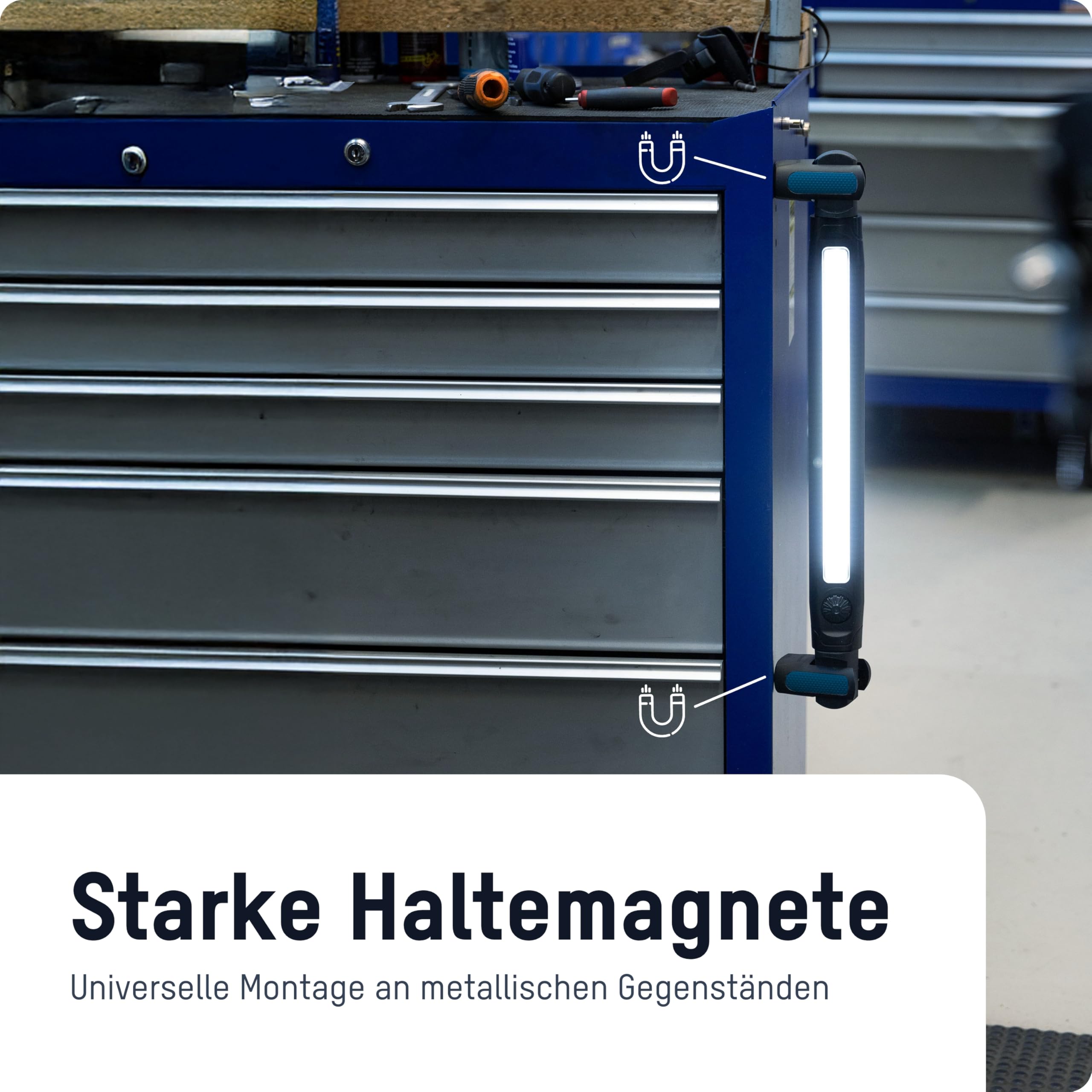 ANSMANN LED Arbeitsleuchte, aufladbare Inspektionsleuchte mit Magnethalterung und Haken, aufladbar via USB, Werkstattlampe, LED Taschenlampe bis zu 3000lm und 8h Leuchtdauer, camping, Werkstatt, KFZ