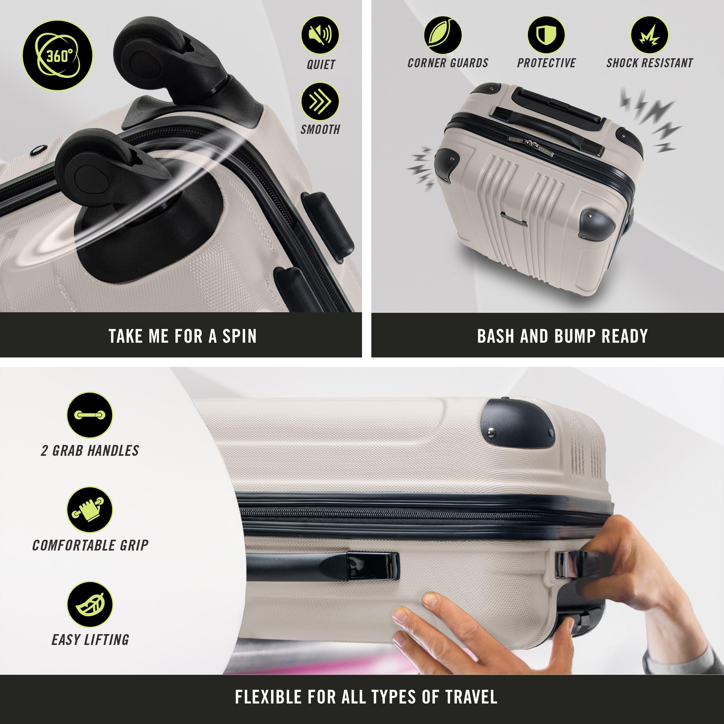 Kenneth Cole REACTION Out of Bounds Lightweight Hardshell 4-Wheel Spinner Luggage, Mushroom, 28-Inch Carry On