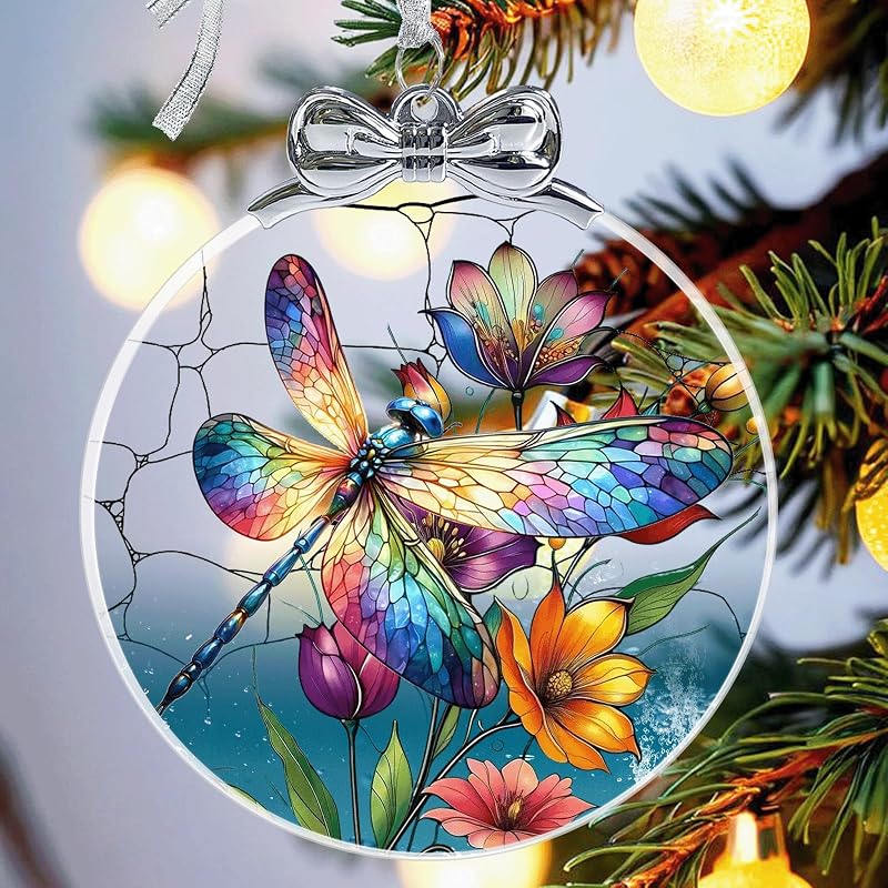 Dragonfly Christmas Ornament Crystal Glass- Hanging Ornaments for Christmas Tree, Christmas Ornaments Xmas Decorations, Holiday Keepsake Present Exchange Ideas