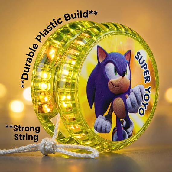 Light Up Yellow Sonic Hedgehog-Style YoYo for Kids – 5.5cm LED Responsive Beginner Yo-Yo with String, Spinning Trick Toy, Party Bag Filler, Birthday for Boys & Girls Age 3+