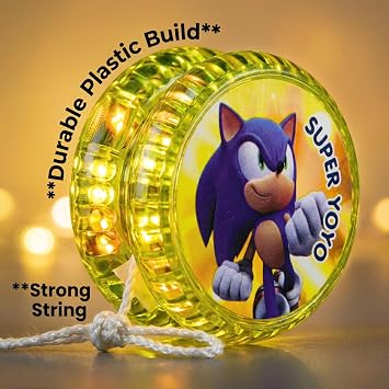 Light Up Yellow Sonic Hedgehog-Style YoYo for Kids – 5.5cm LED Responsive Beginner Yo-Yo with String, Spinning Trick Toy, Party Bag Filler, Birthday for Boys & Girls Age 3+