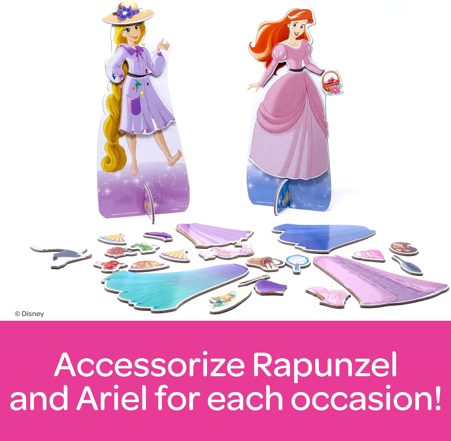 Disney Princess Ariel and Rapunzel Storybook Dress-Up Activity Set - Magnetic Dress-Up Dolls with 28 Pieces, 2 Freestanding Figures, Girls Gift Ages 3+
