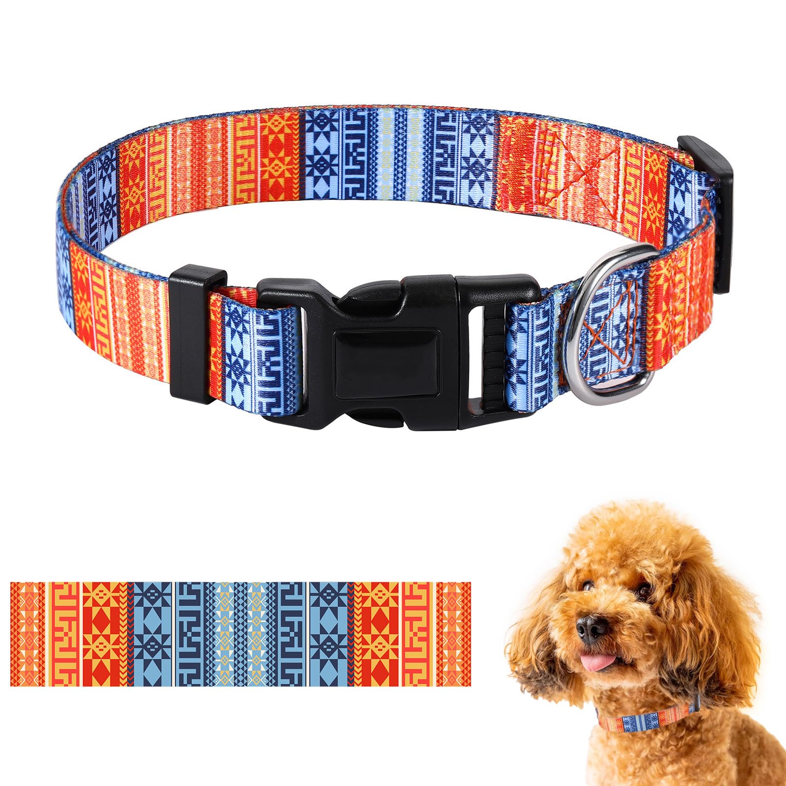 DHWEKU Collar Perro, Collar para Perros con Hebilla de Liberación Rápida, Cómodos, Ajustable, Lindos Patrones, Floral Collar para Perro Pequeño Mediano Grande, Bohemian Naranja, L