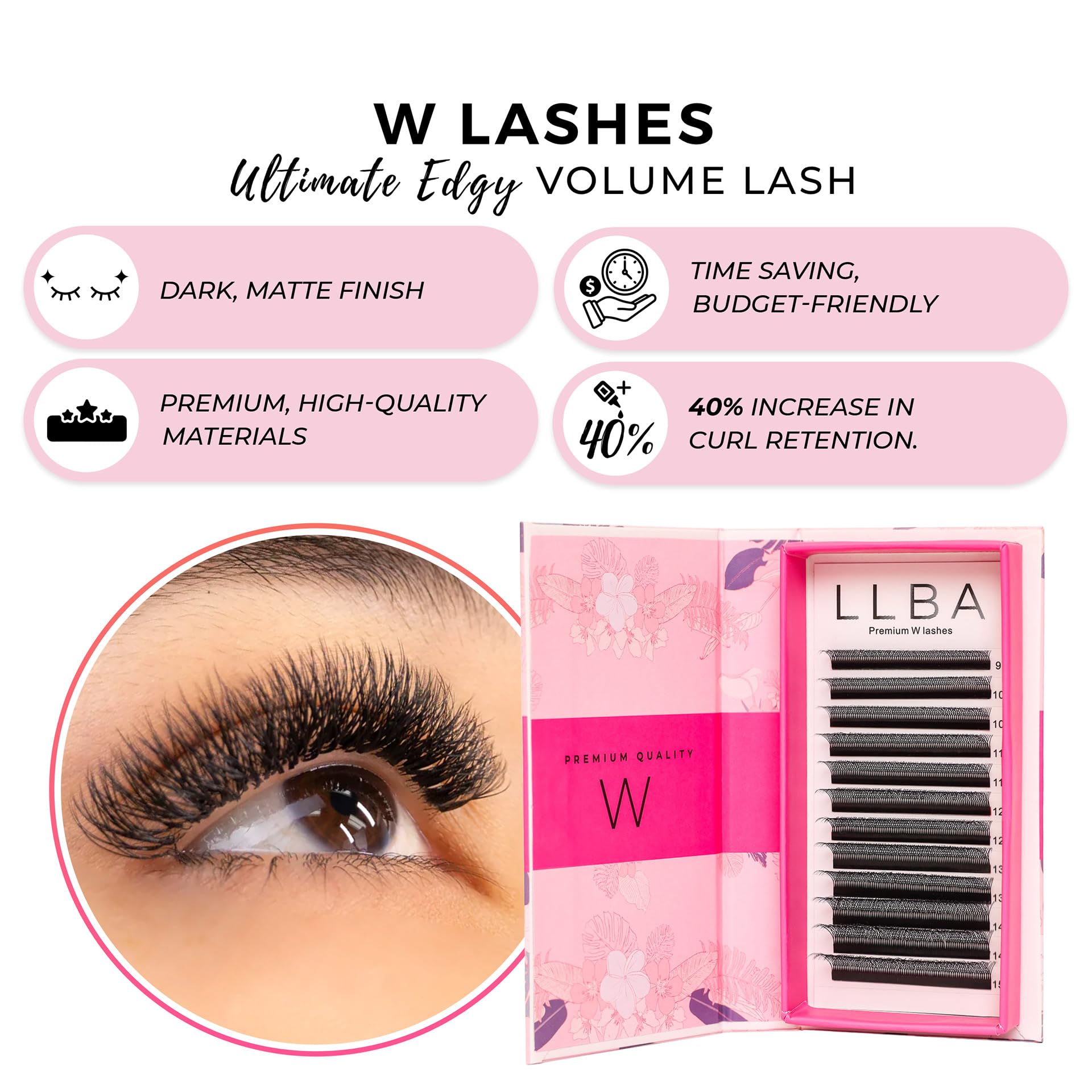 LLBA W Eyelashes Extensions, 3D Handmade Volume Eyelashes D Curl 0.07mm Thickness 13mm Length, Full Fluffy Volume Look - Image 2