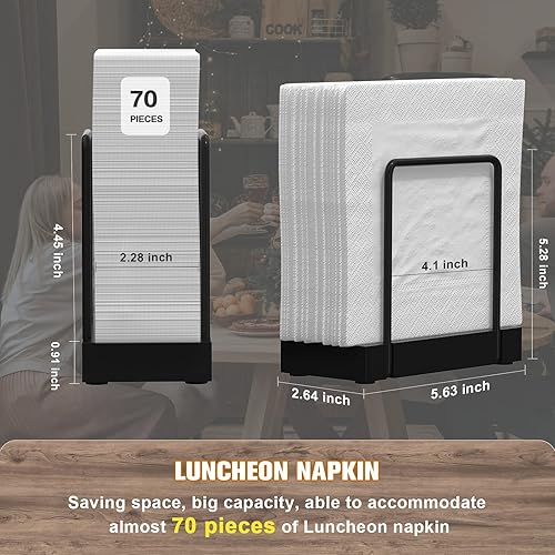 Miniatura 7 de Wican Napkin Holder for Table, Bamboo Iron Standing Napkin Dispenser for Kitchen Dining Farmhouse Cocktail Picnic Bar Rustic Wood Holders for Paper