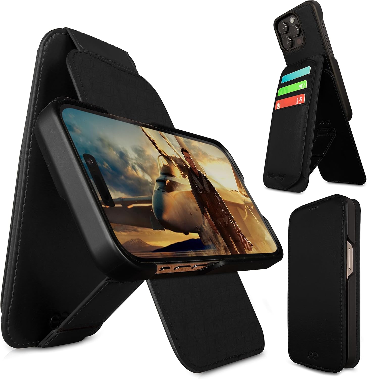 Dreem Fibonacci Flip 14 Pro Max Wallet Case for iPhone - Vegan Leather Detachable Wallet Folio with RFID Protection and Compatible with MagSafe - iPhone Leather Wallet Case for Men & Women [Black]