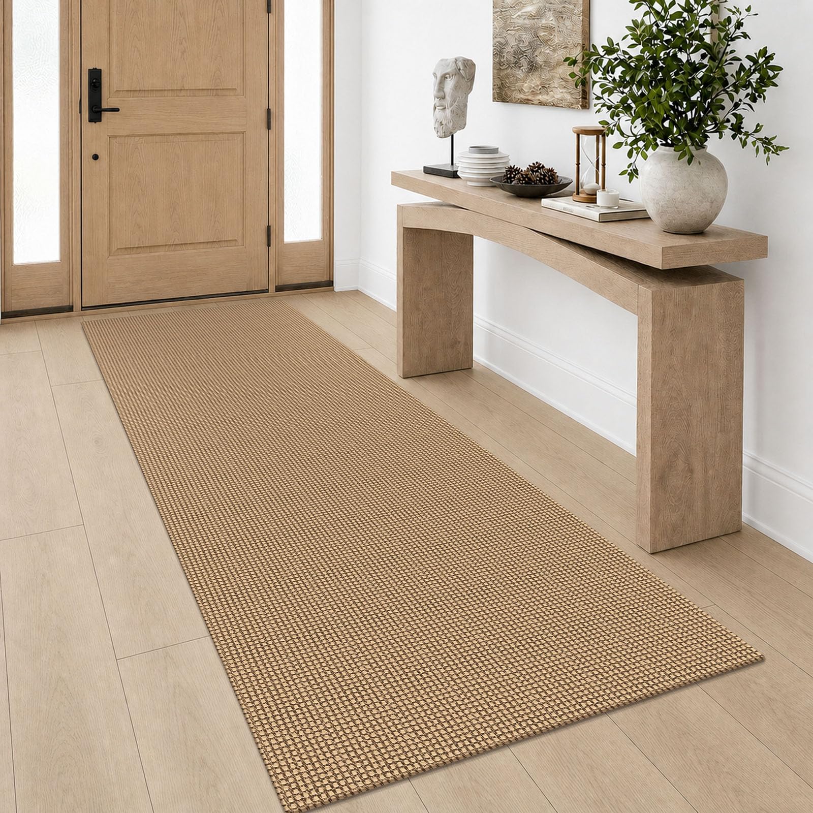 IOHOUZE Washable Runner Rug 3x8 Non Slip Rubber Backed Wide Hallway Runner Entryway Runner Indoor, Woven Kitchen Rugs Cotton Floor Carpet for Hall Entrance Bedroom, Orange/Tan/Brown