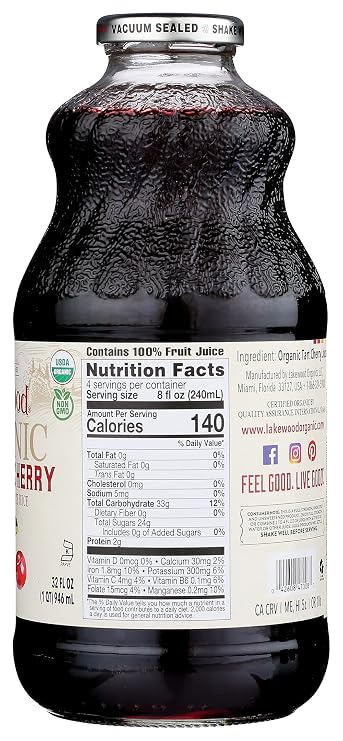 Lakewood Pure Tart Cherry, Fresh Pressed, (32 Fl Oz (Pack of 6))