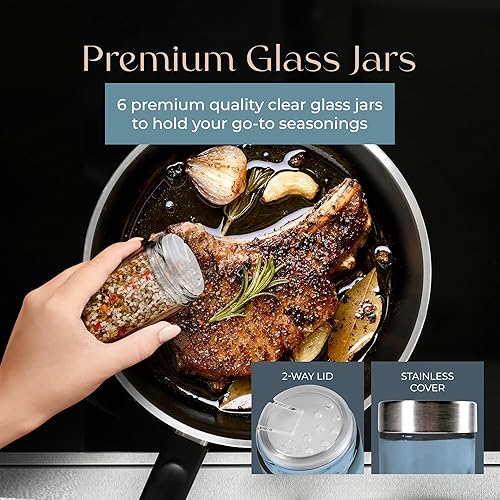 Miniatura 4 de Estante de especias para debajo del gabinete con 6 tarros de especias de vidrio y 21 etiquetas, estante de almacenamiento de especias de acero