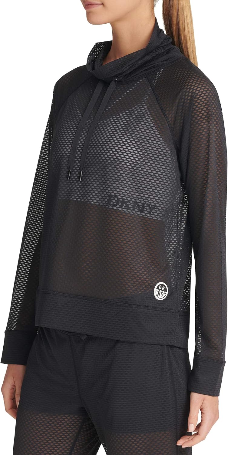 DKNY Women's Mesh Funnel Neck Top