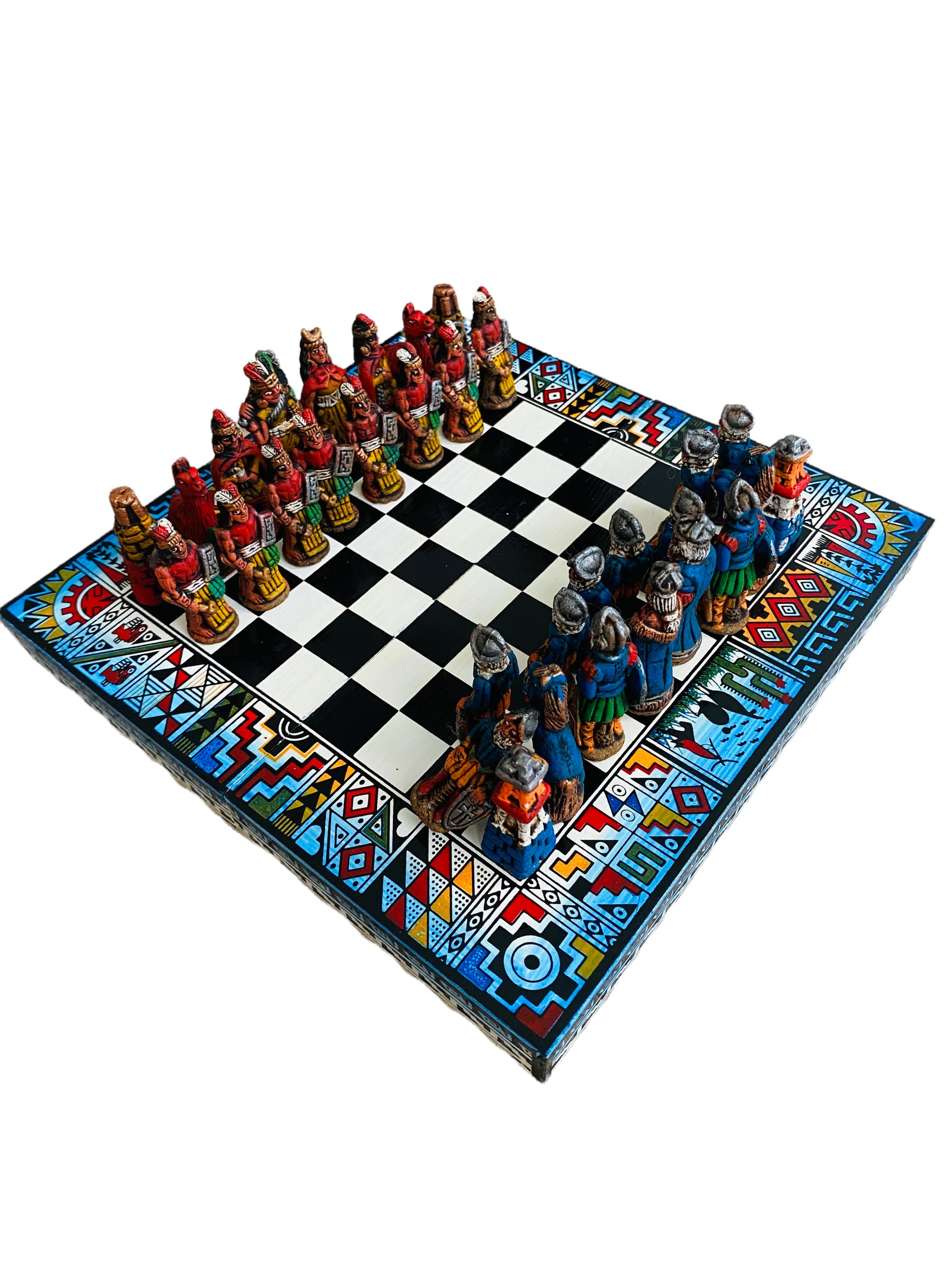 Zoeartcrafts Handmade Peruvian Chess game (20x20cm/ 7.9x7.9 inches): Incas Vs Spanish Conquerors