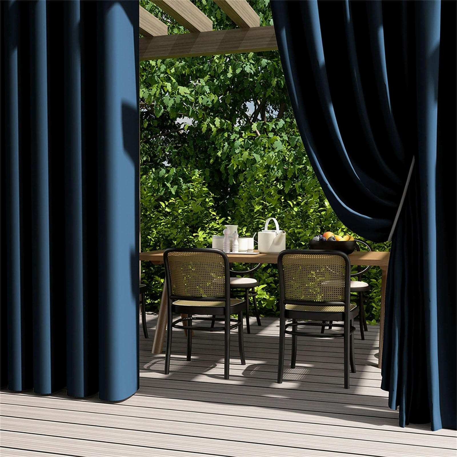 Hiseng Outdoor Curtains Waterproof Garden, 2 Panels Blackout Pergola Curtain Eyelet Top, Thick Privacy Thermal Insulated for Gazebo Patio Porch (Navy Blue,140x260cm)