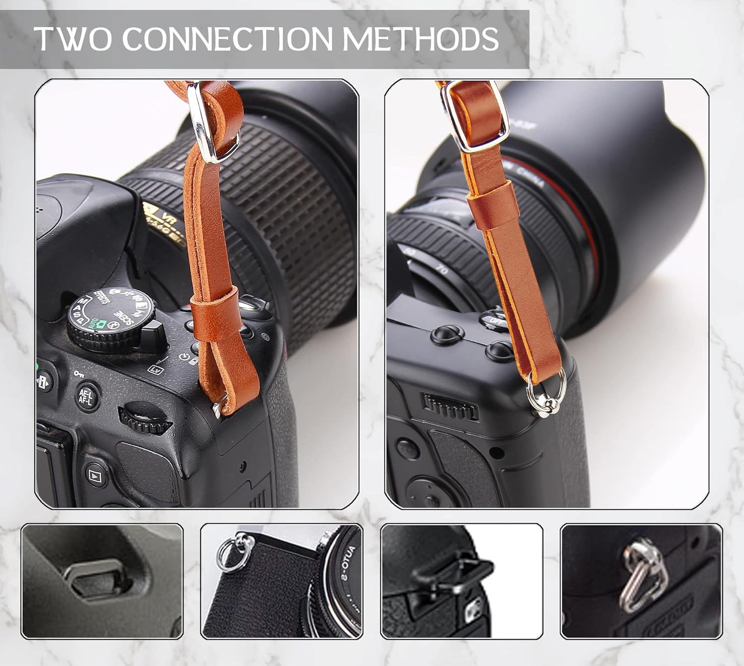 MY MEMORY Handmade Genuine Leather Camera Strap,Adjustable Camera Neck Shoulder Strap for All SLR and DSLR-Brown - Image 6