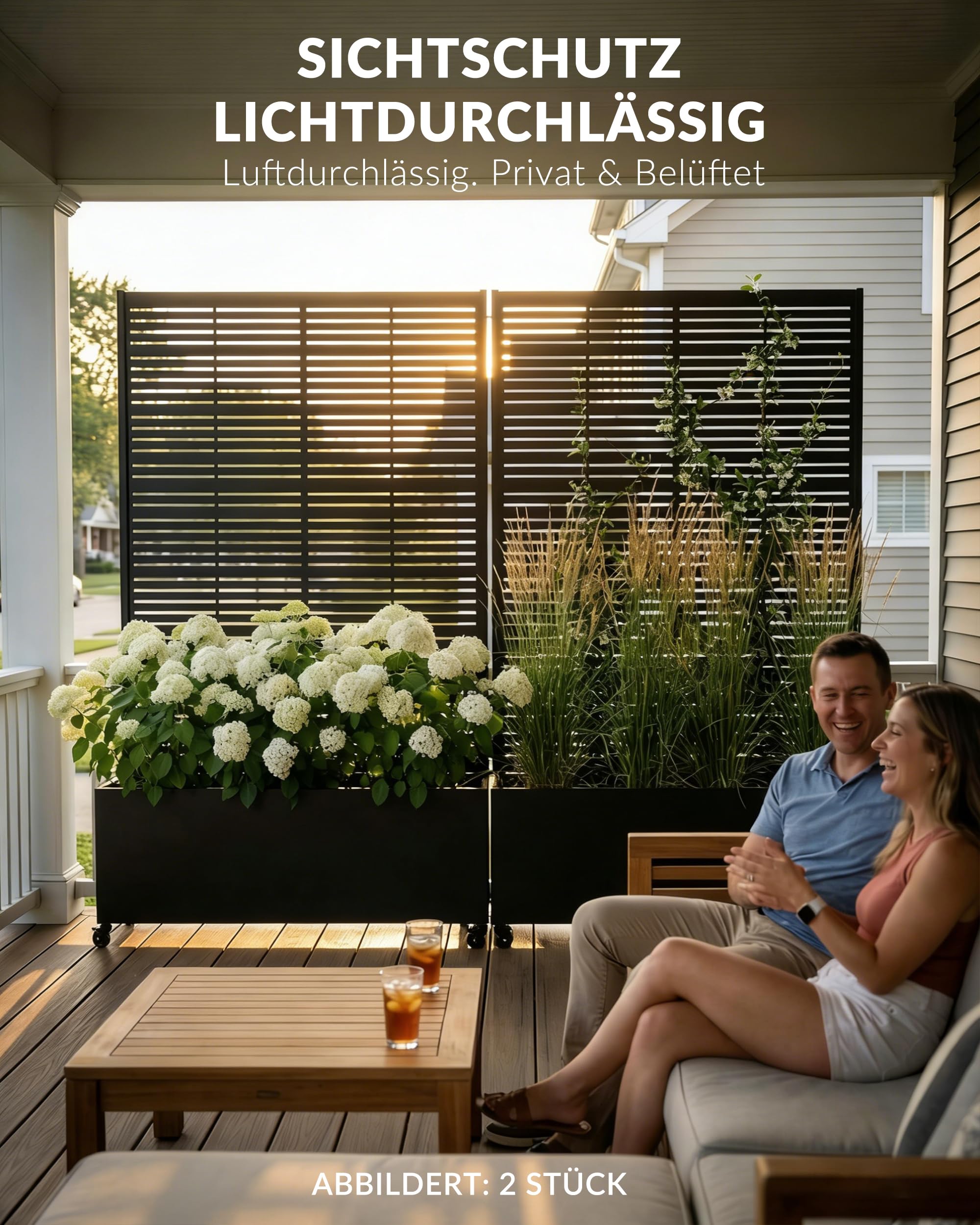 Hochbeet mit Sichtschutz, Metall Pflanzkasten mit Rankgitter und Rollen, freistehender Pflanzkübel 33cm tief, wetterfest für Blumen und Kletterpflanzen - Ideal für Garten, Balkon und Terrasse