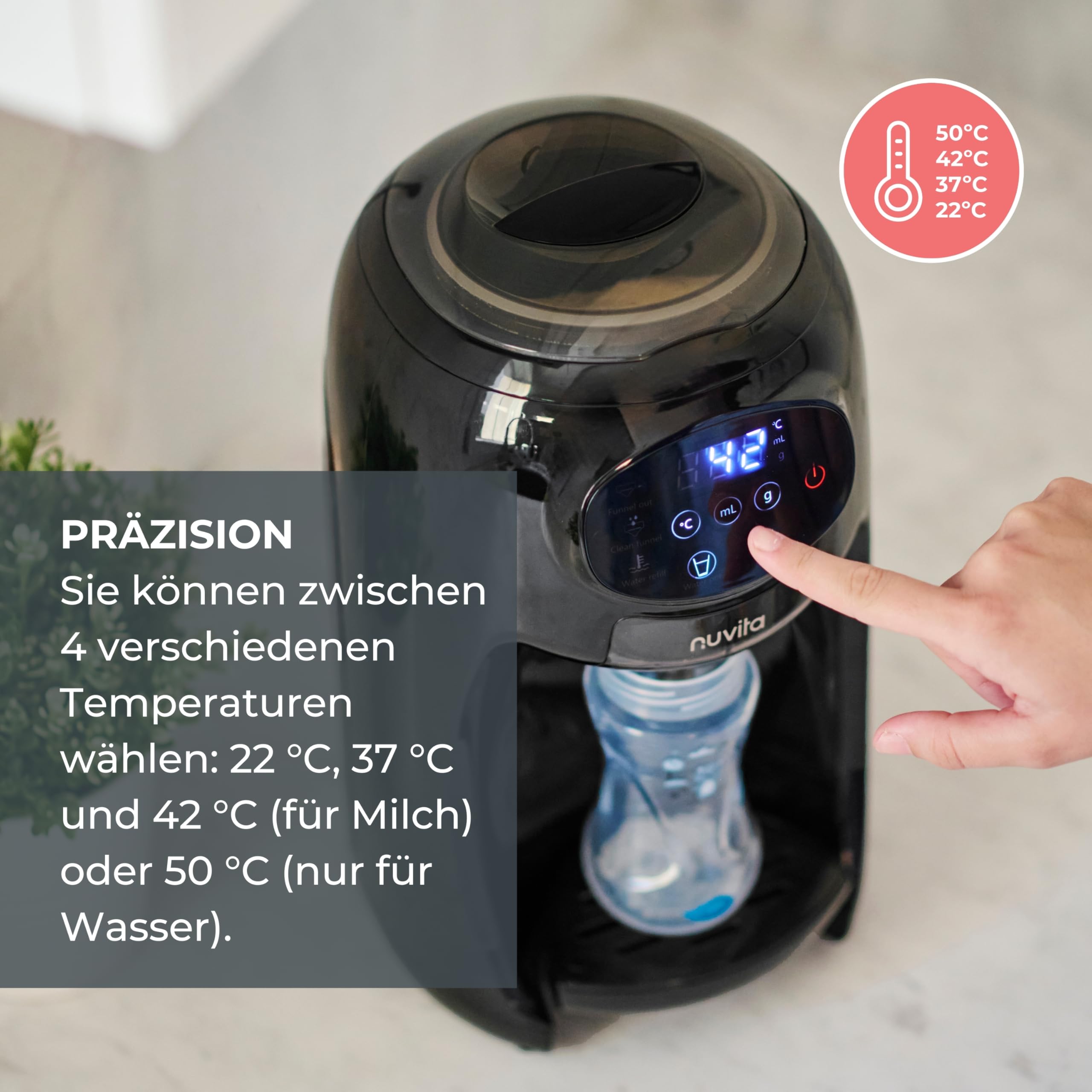 Nuvita 1180 Lattespresso - Instant-Milchpulver-Flaschenzubereiter, Präzise Dosierung, Erwärmung und Mischung, 4 wählbare Temperaturen, Kompatibel mit den meisten Milchpulvermarken