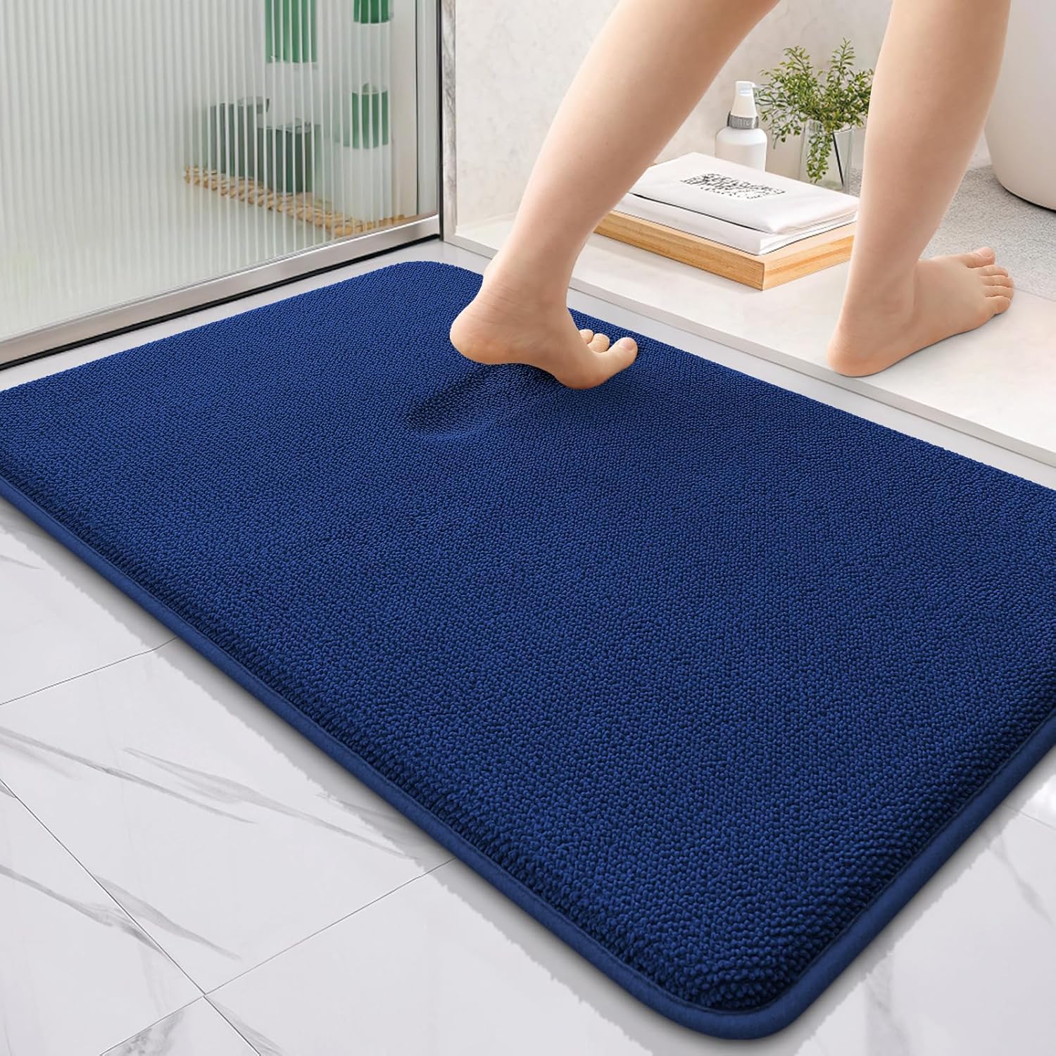 smiry Thick Memory Foam Bath Mat,60 x 90 cm,Extra Soft Absorbent Bathroom Mat,Non-Slip Quick Dry Bath Mats for Bathroom,Machine-Washable Bath Rug Foot Mat,Navy Blue