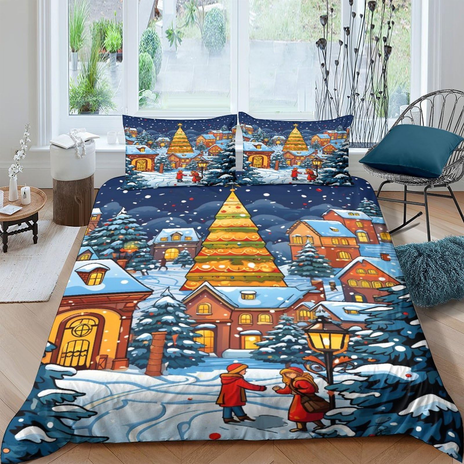 Funda nórdica de Navidad 3D microfibra cama doble 200x200 juego de cama con cremallera