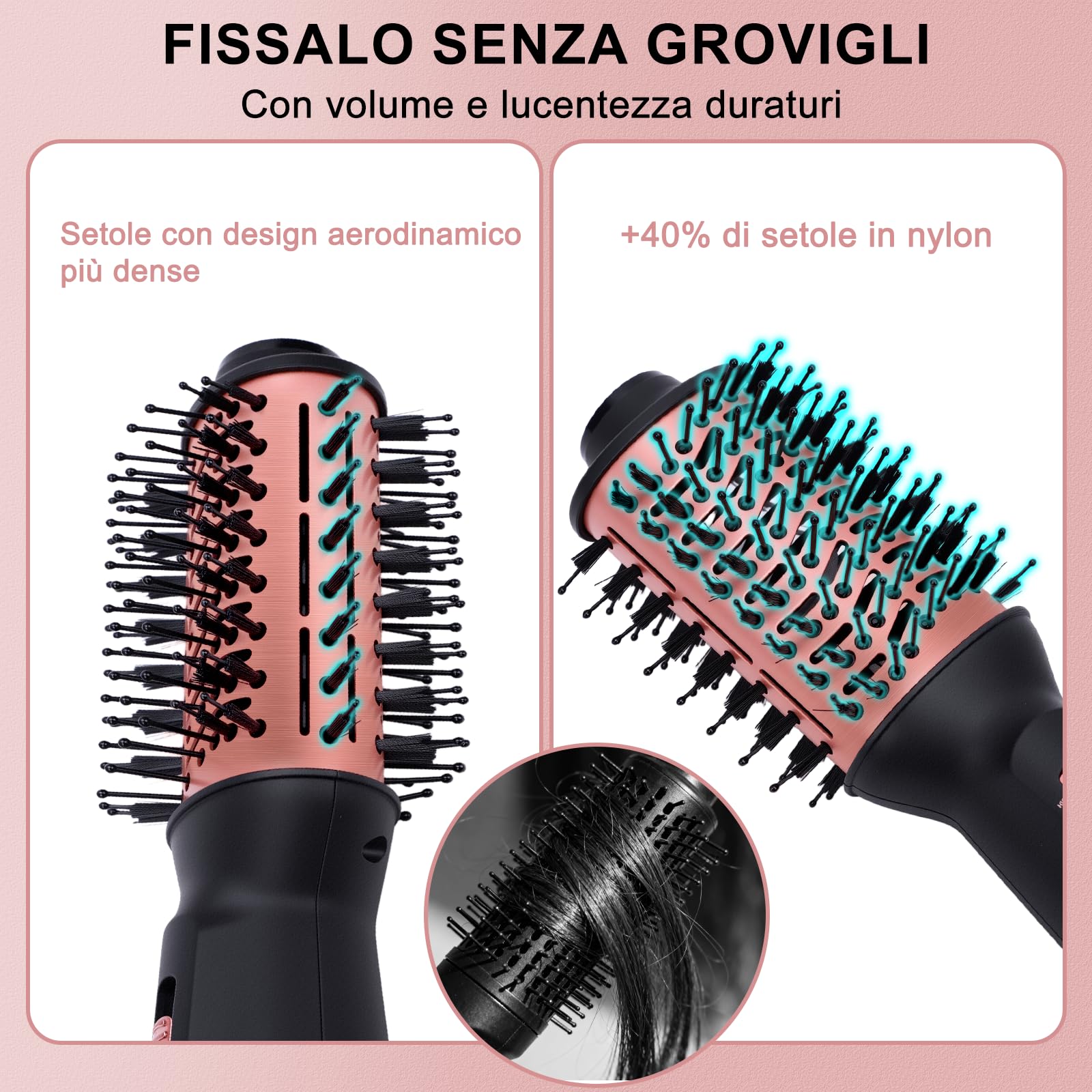 Spazzola ad Aria Calda da Viaggio, Spazzola Phon 700W a 3 Temperature per Lisciare e Arricciare Capelli, Leggera 275g, 110-240V, Inclusa Borsa Portaspazzola + Guanti Termoresistenti