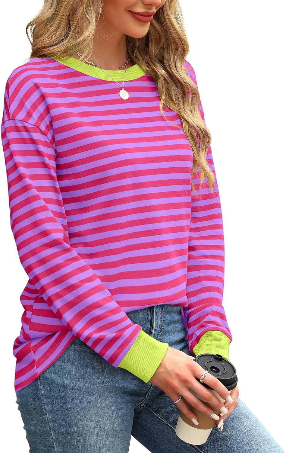WIHOLL Womens Tunic Tops Long Sleeve Striped Shirts Crewneck Tops - Image 3
