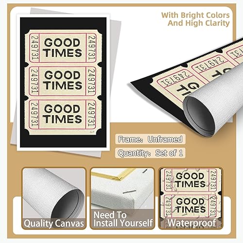 Miniatura 7 de Póster de pared de moda, póster retro de buenos tiempos, impresión de boletos en lienzo blanco y negro, arte de pared retro de moda para bar,