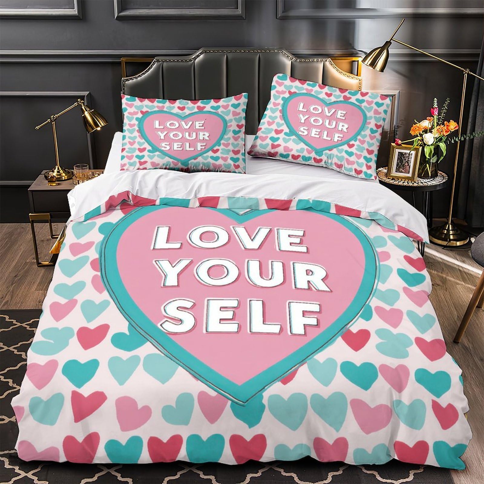 Housse de couette microfibre 3D motif de cœur 135x200cm