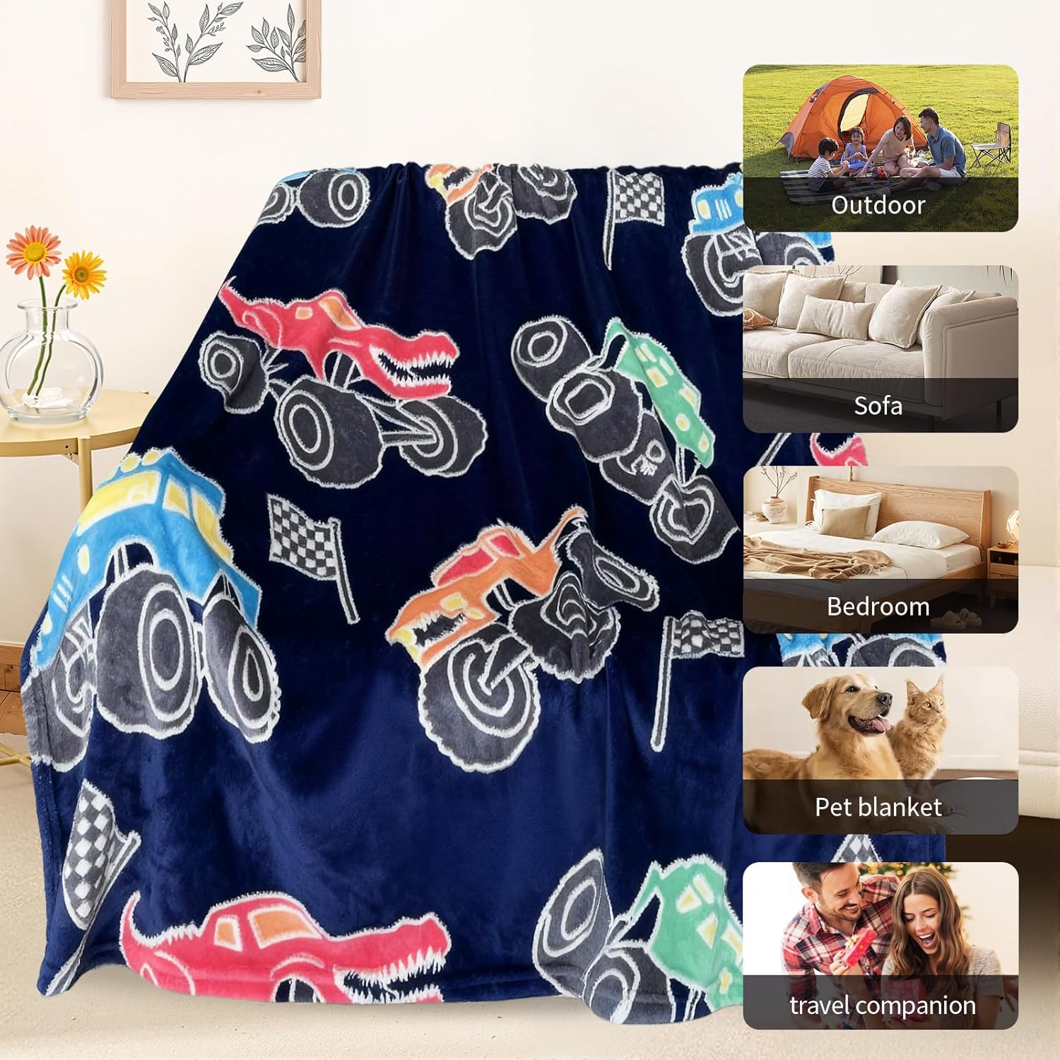 TEHALK Monster Truck Blanket for Boys/Girls/Kids/Toddler/Baby, Monster Truck Toys for Boys Age 3-12, Car Blanket for Birthday/Unique Gifts 50"x 60" - Image 7