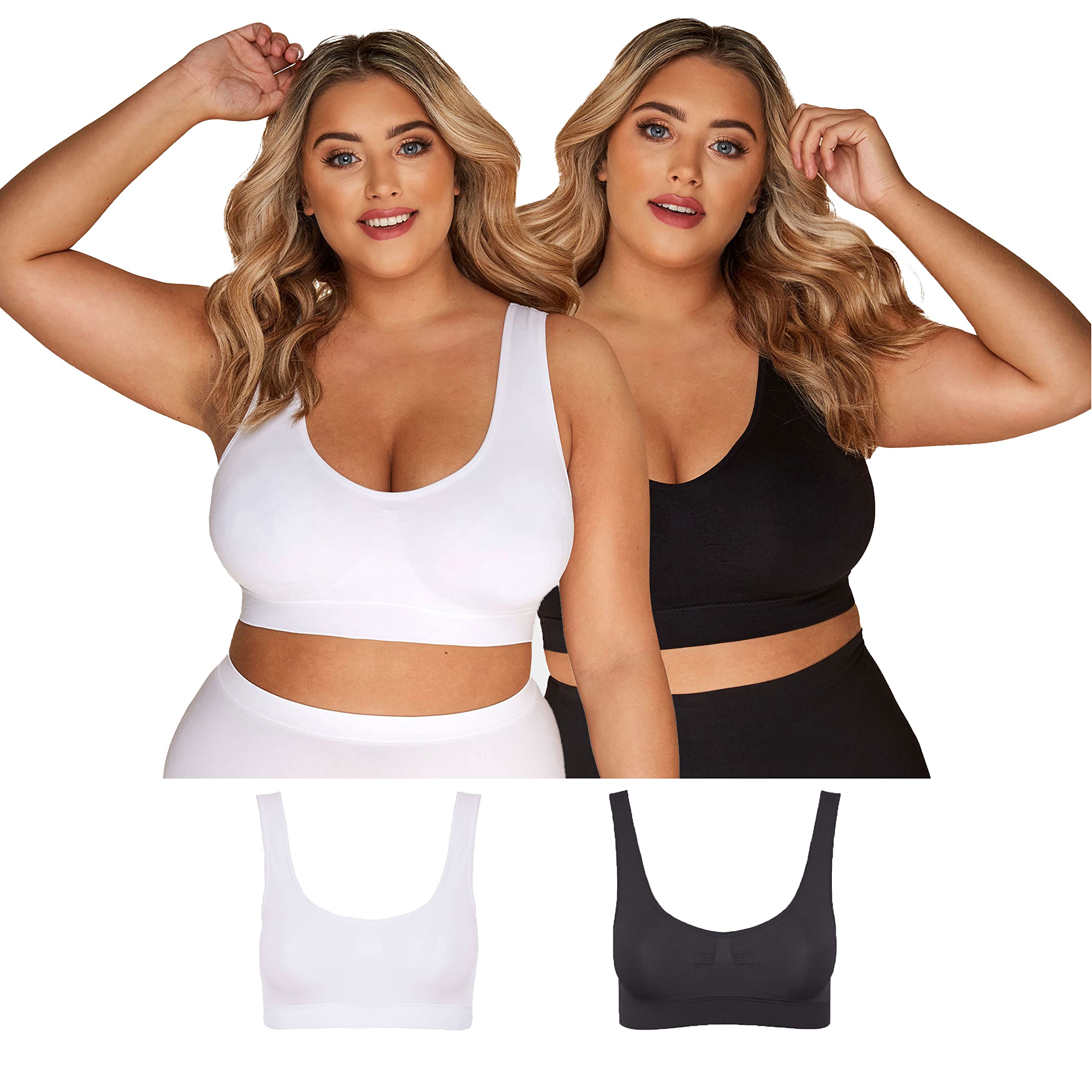 Yours Women's 2 Pack Seamless Padded Bras in Black | Size: 26-28